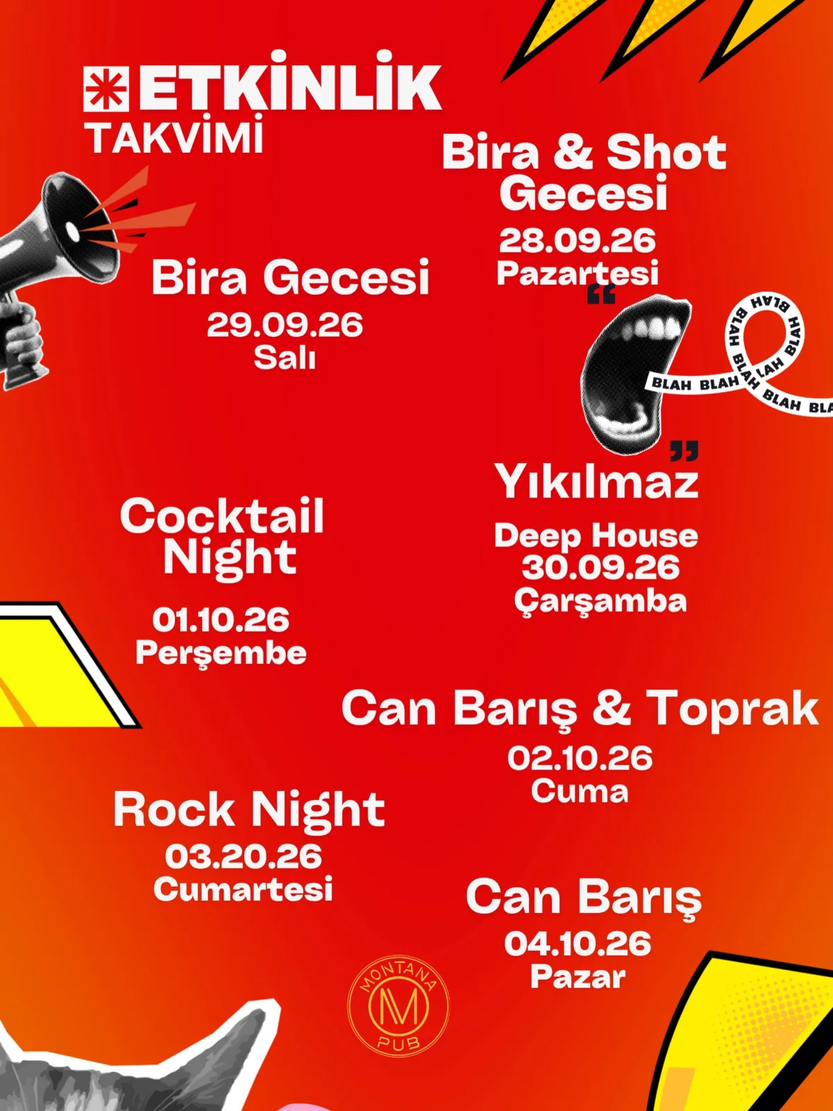 Montana Pub 28 Eylül–4 Ekim etkinlik takvimi; 4 Ekim Pazar Can Barış