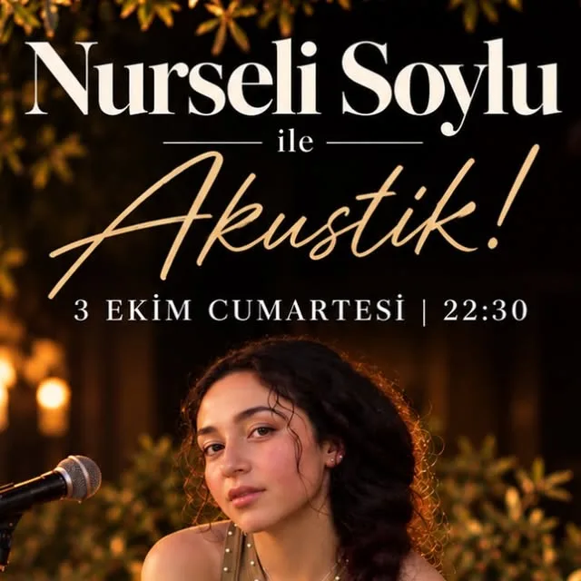 Nurseli Soylu at a microphone on the acoustic night poster for No 8 Lounge
