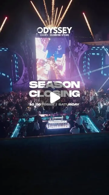 Odyssey Club Season Closing poster over a crowded, lit-up dance floor, 10 October