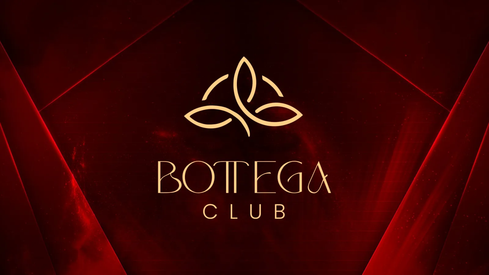 لوگوی طلایی Bottega Club روی زمینه قرمز تیره